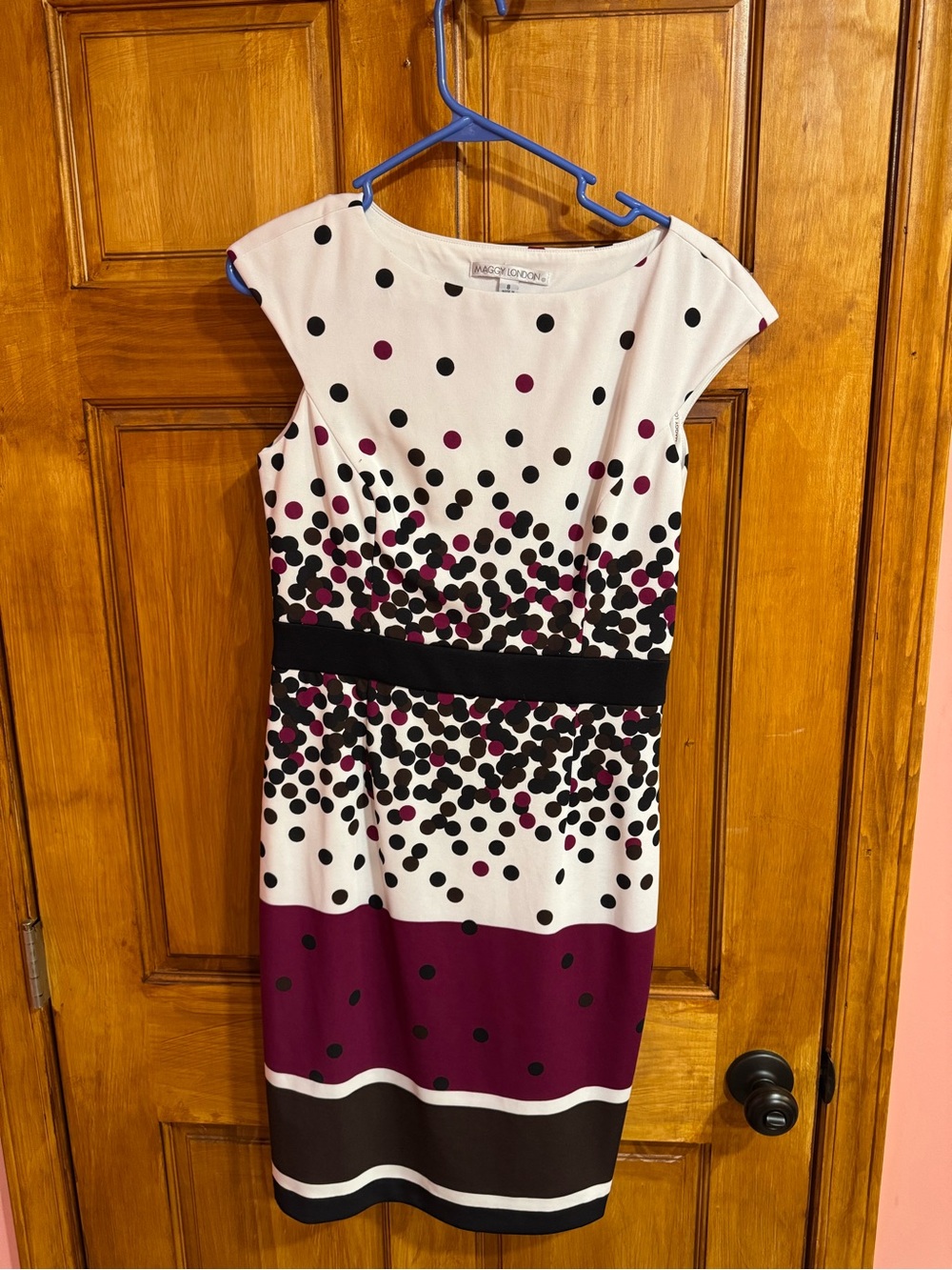 Maggy London White and Berry Polka Dot Sheath Dress